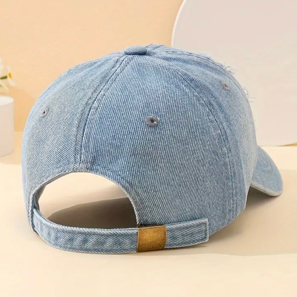 Vintage Washed Distressed Baseball Cap Solid Color Unisex Raw Hem Denim Cap - Picture 2 of 3